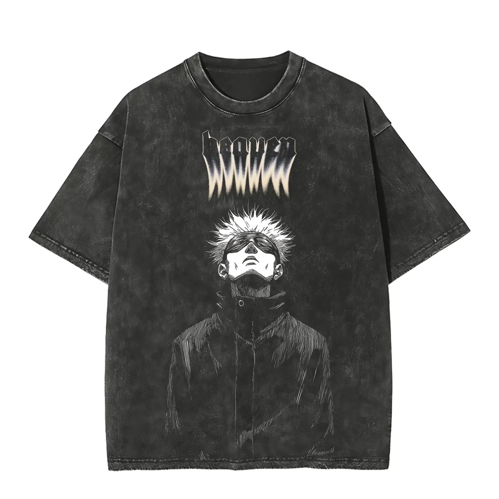 

Satoru Gojo Heaven Tshirt Jujutsu Kaisen Manga Tee Vintage Washed Oversized Retro Anime Harajuku Men Streetwear Top Clothes M