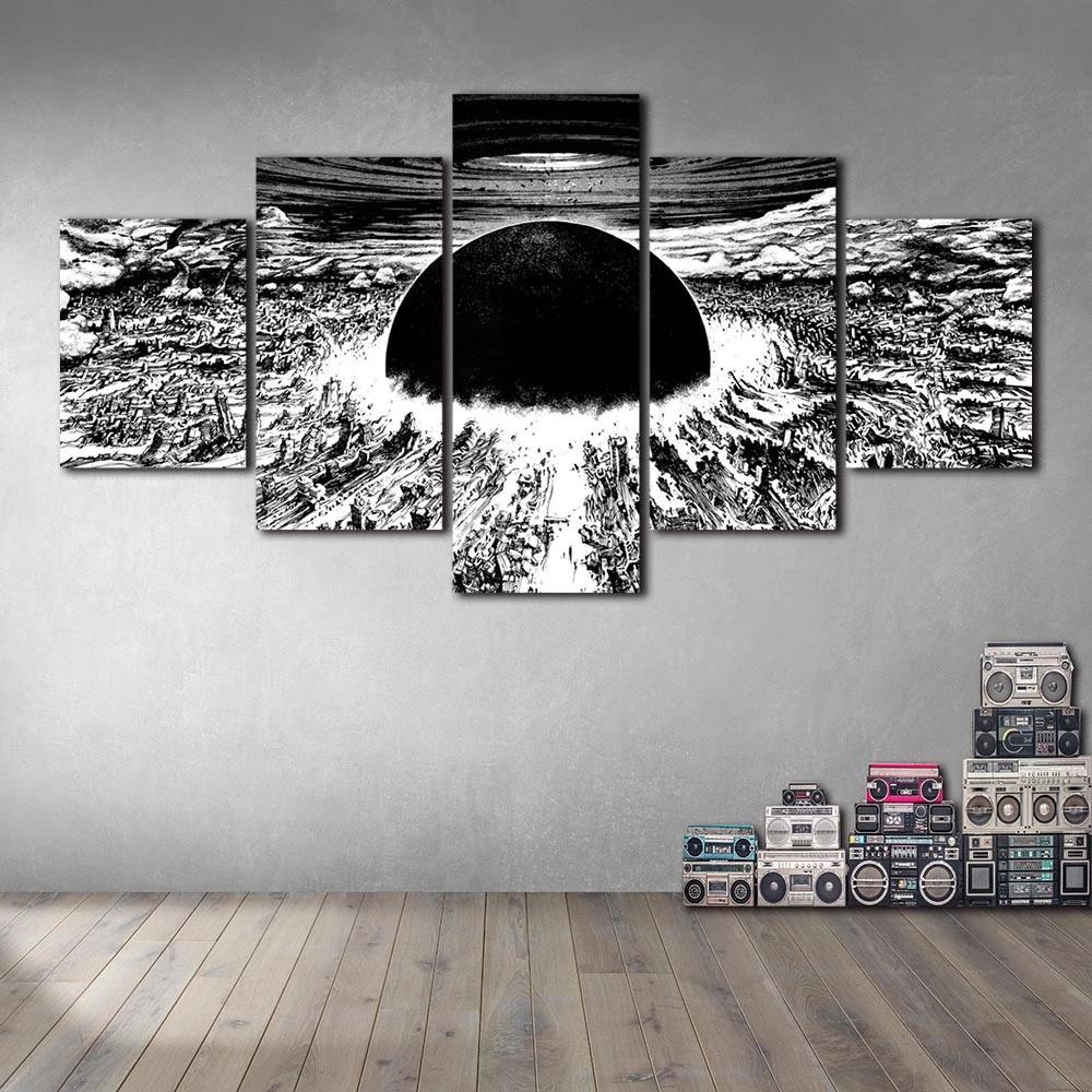 Salon Décoration Intérieure Murale 5 Pièces Gris Noir Œuvre d'Art Abstraite Moderne Impressions HD Affiche Modulaire Sans Cadre Peinture sur Toile
