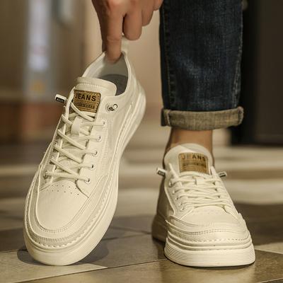 Men's Shoes Spring One-pedal Sports and Leisure Flat Shoes Business Men's Little White Leather Shoes Black Waterproof Work Tide Shoes