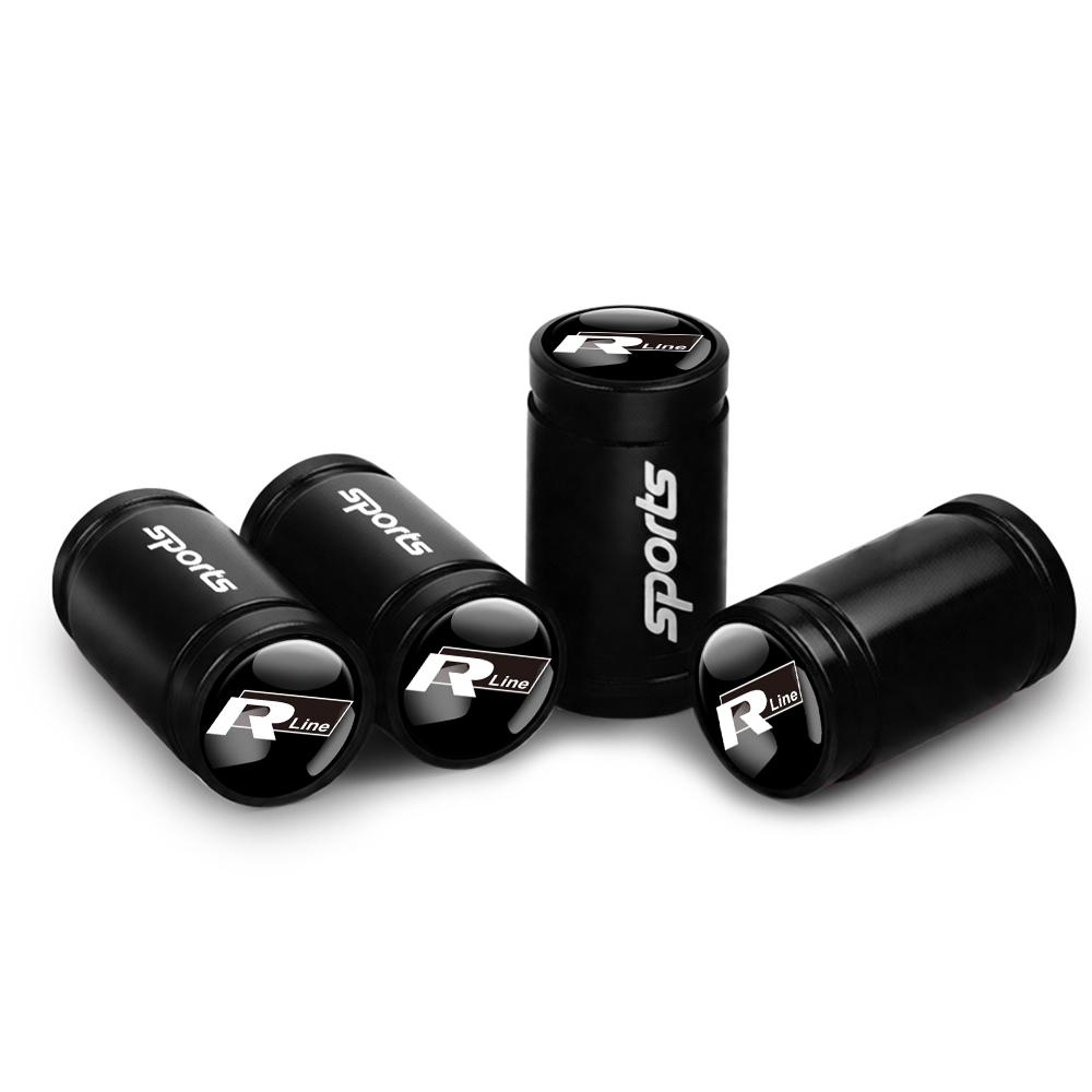 4Pcs Car Metal Wheel Tire Air Valve Dust Caps Accessories With Logo For Volkswagen Golf Rline Passat GTI Sagitar Scirocco Tiguan