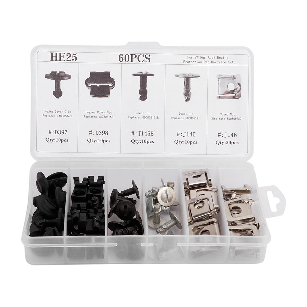 60Pcs Car Engine Protection Pan Clips Nut Pin Hardware Kit