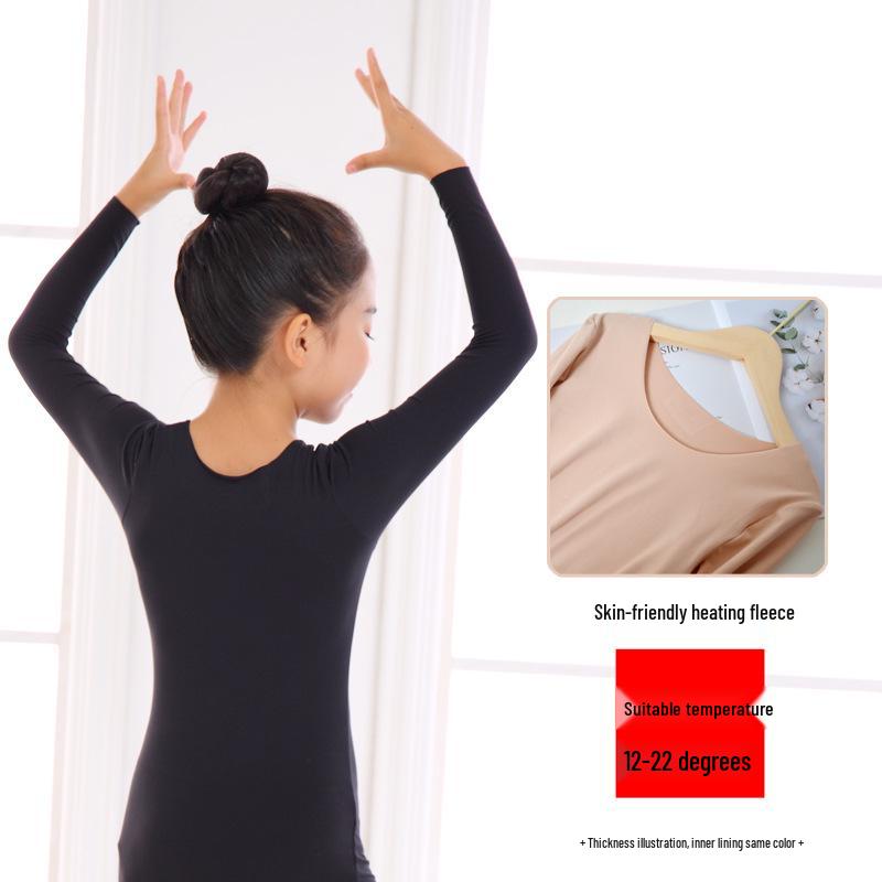 Children's Performance Base Layer: Flesh-Colored Fleece Dance Shirt for Winter