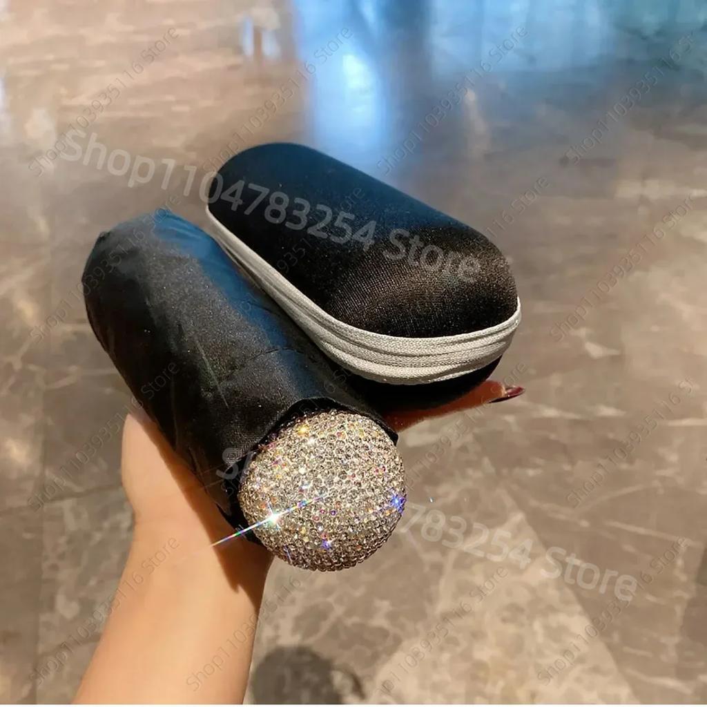 Luxury Rhinestone Capsule Umbrella Anti UV Sunscreen Folding Umbrella Portable Travel Girls Sunshine Umbrella Bling Rain Gear