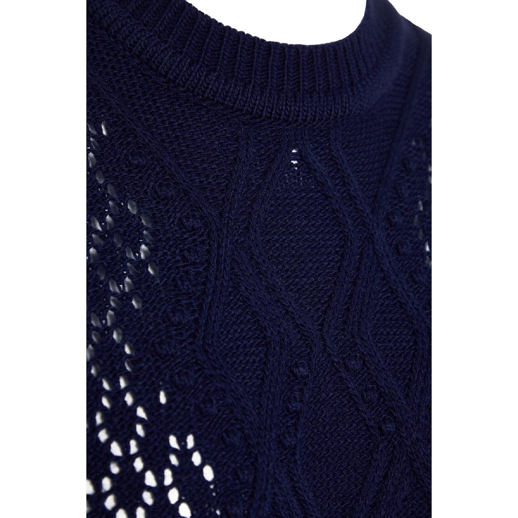 Navy Blue Openwork Knitwear Sweater Tctaw22ak0089