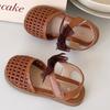 Summer Girls Closed Toe Woven Bird Nest Sandals Hollow Bow Decor Kids Beach Shoes