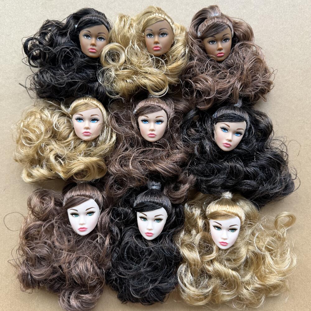 Vintage 1/6 PP Face Mold Doll Heads Fashion Doll Head With Pony Tail Hair Bang Make Up DIY Toy Parts Girls Birthday Gifts