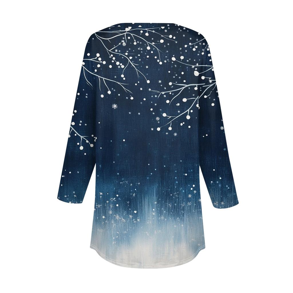 Women's Fashion Loose Button Collar Print 3/43/4  Sleeve T-Shirt Tops Pullover