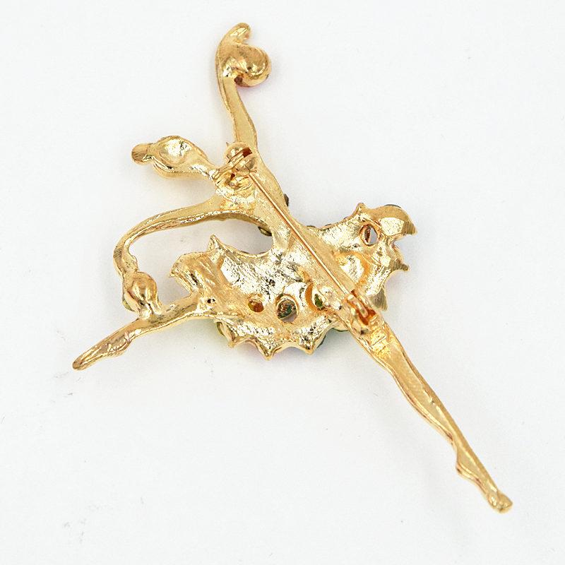 Gold-Plated Ballerina Brooch with Colorful Rhinestones