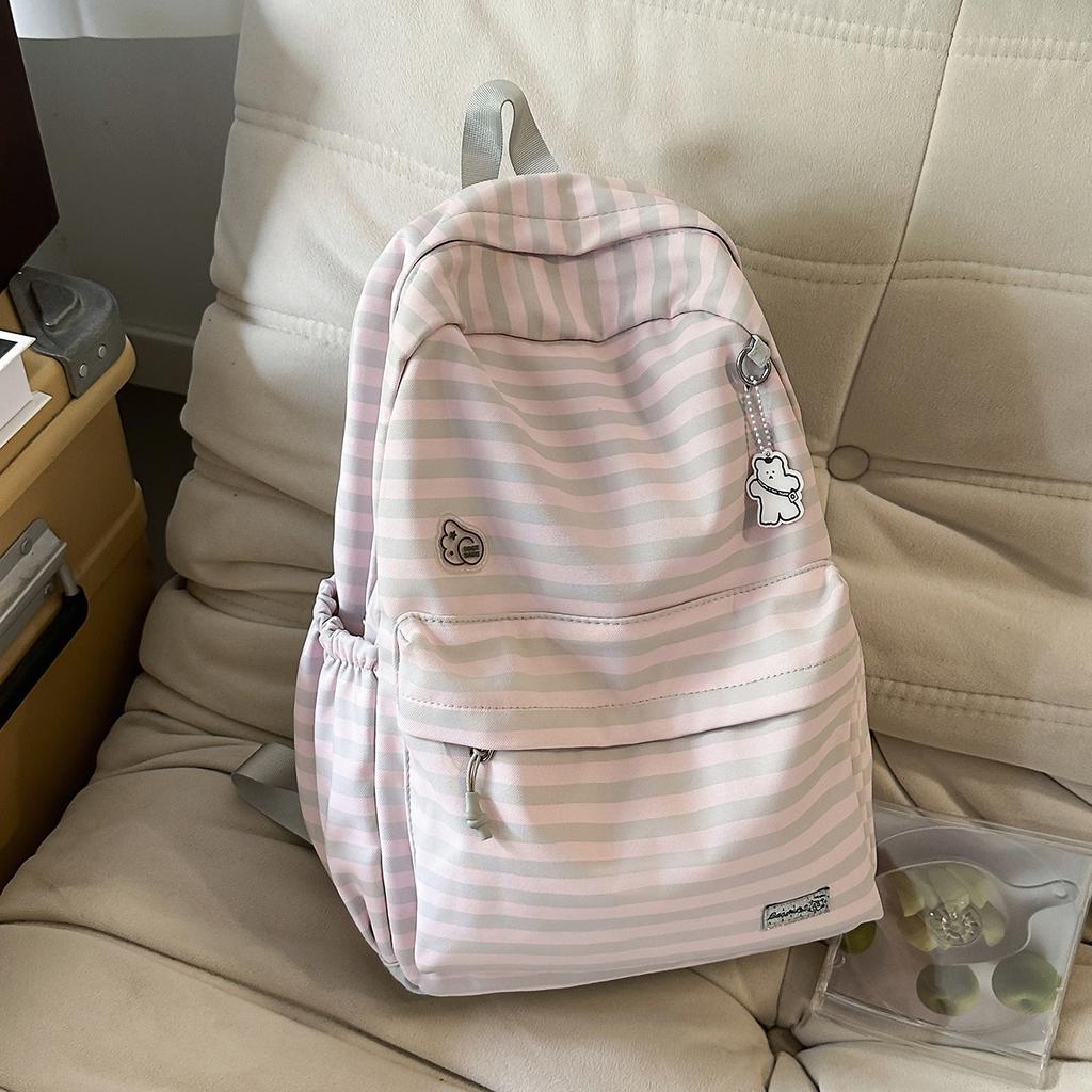 Schoolbag Korean Backpack Striped High-value Student Schoolbag Versatile and Lightweight Student Schoolbag Large Capacity Simple Backpack
