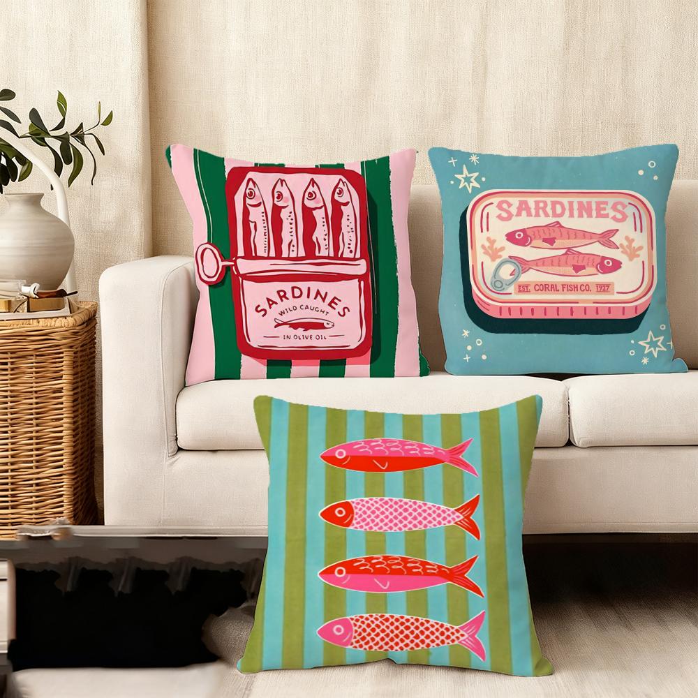 Coastalcharm Sardine Can Cushion Cover Soft Plush Fabric Double-Sided Printed Sofa Cushion Cover For All Seasons Home Decor Gift