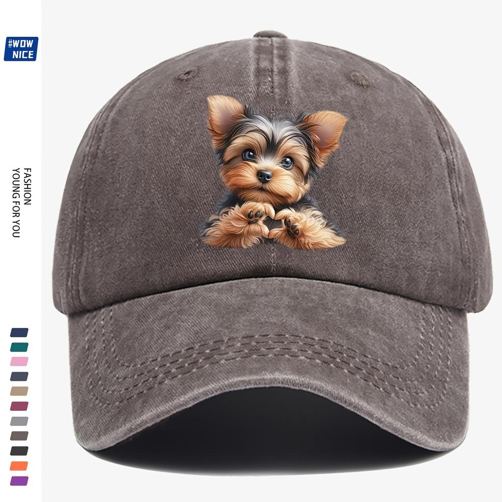 pc Cute Yorkshire Puppy with Heart and Paw Print Design Baseball Cap Comfortable and Breathable Casual Hat Adorable and Aesth