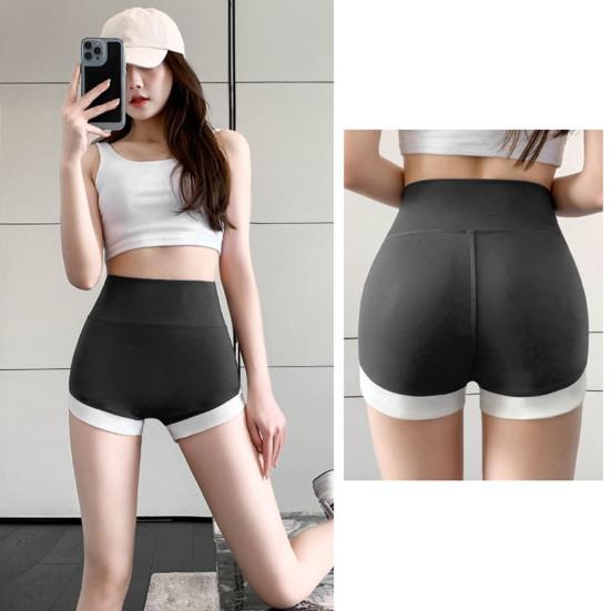 Pantaloncini da Yoga da Donna a Vita Alta a Compressione Allenamento Corsa Pantaloncini Base Colore Patchwork Vestibilità Slim Sollevamento Glutei Leggings Sottili