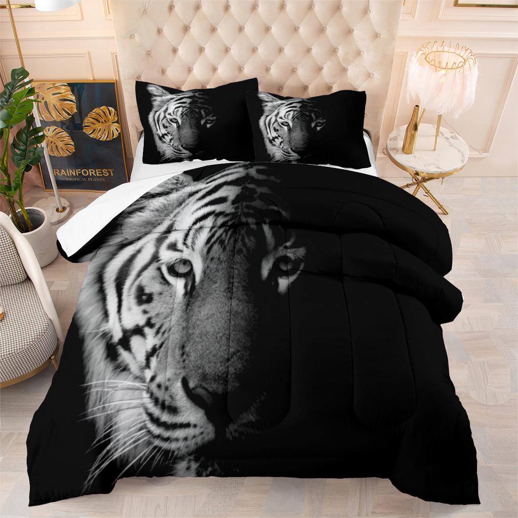 3d Digital Printing Thickened Feather Silk Cotton Quilt Animal Tiger Fat Quilt Printing Three-piece Quilt Cover Set