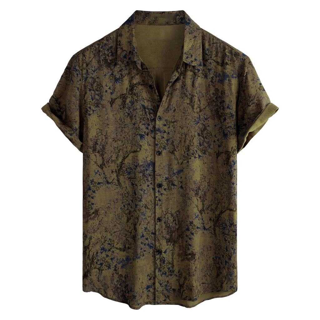 Men's Short Sleeved Shirt, Daily Fashion Printed Button Top, Chest Pocket Cardigan