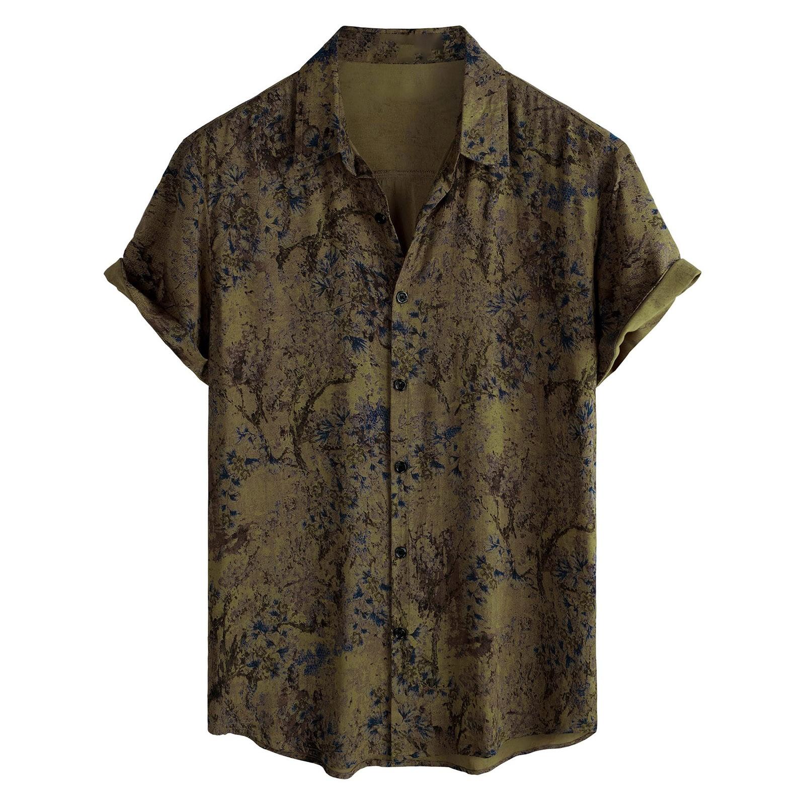 Men s Short Sleeved Shirt, Daily Fashion Printed Button Top, Chest Pocket Cardigan S
