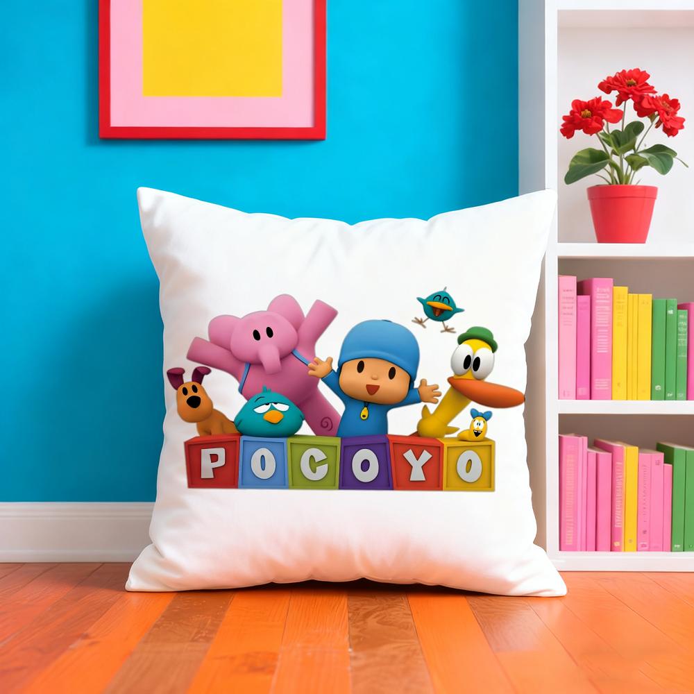 Cartoon Cute P-Pocoyo Pillow Case Plush Fabric Soft Double-Sided Printed Sofa Warm Winter Home Gift Cushion Cover