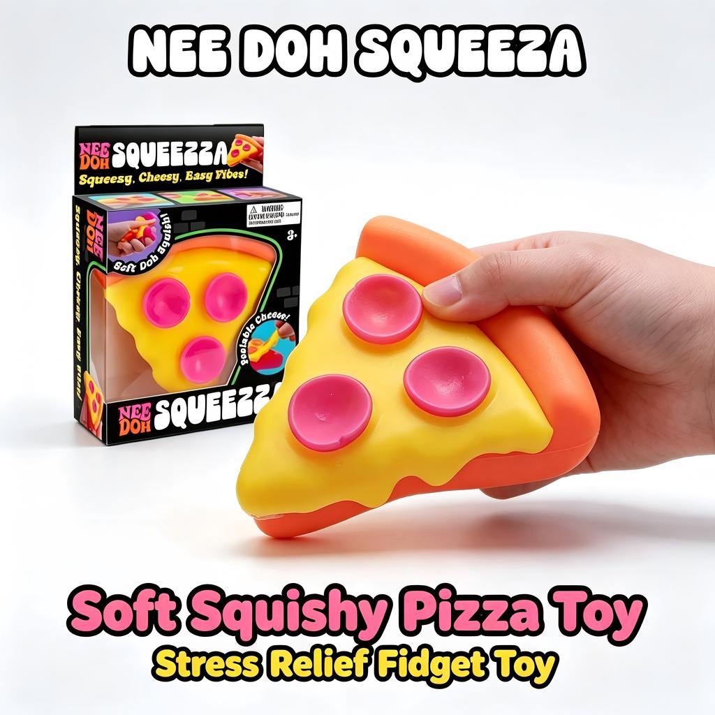 Nee Doh Squeezza Pizza Squishy Toy, Soft Squeeze Cheesy Fidget Toy, Realistic Pizza Shape Stress Relief Toy For Kids Adults