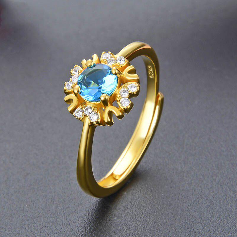 

Танцизное кольцо с сапфиром и цирконом, открытые кольца для женщин, ювелирные украшения, свадебные подарки, золотой цвет