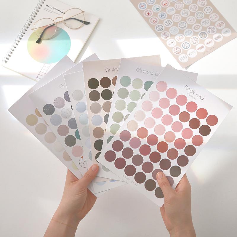 1 Sheets Retro Diary Decoration Sticker Stationery Morandi Postmark Dot Sticker Diy Journal Planner