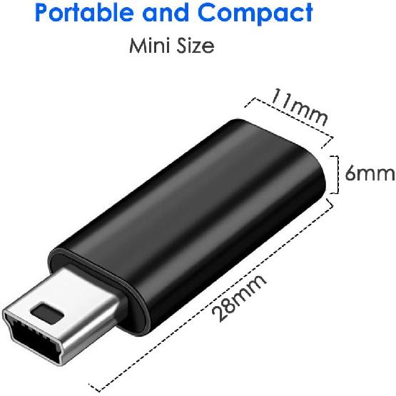 USB C to Mini USB Adapter 2 Pack, USB Type C Female to Mini USB 2.0 Type-B Male Adapter, Support Charging and Data Transfer, Compatible Digital