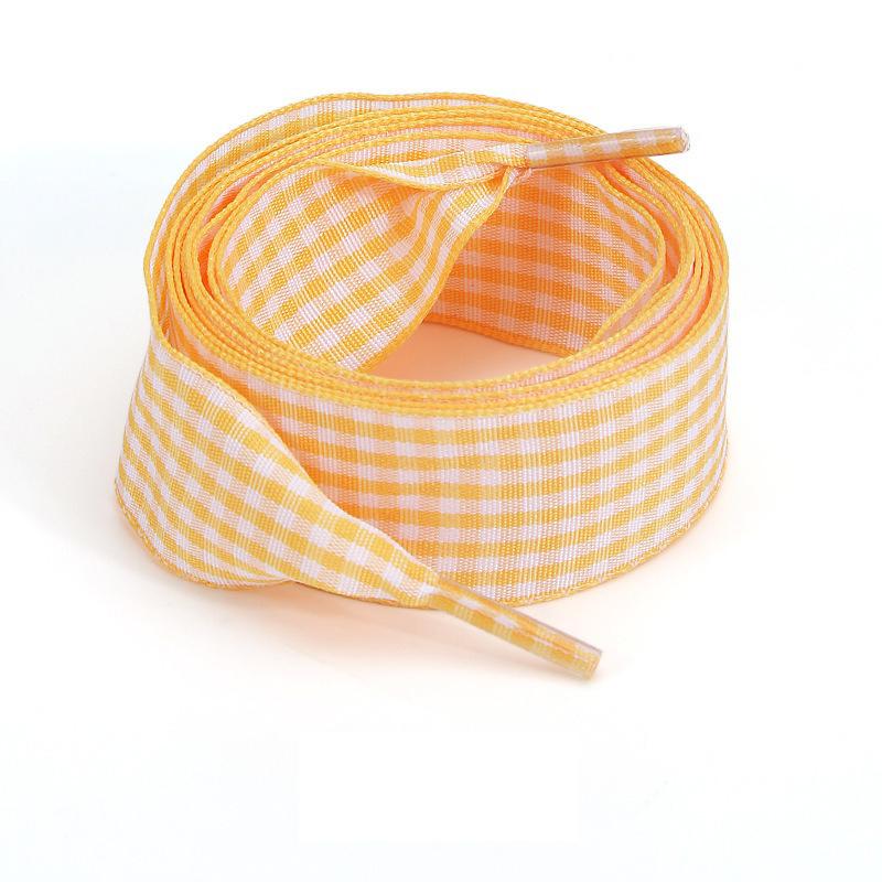 1 Pair Cute Pastel Gingham Check Ribbon Shoelaces Wide Flat Grid Multicolor Sweet Girly Bow Laces for Sneakers and Casual Shoes