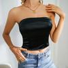 Women's Black Satin Strapless Corset Crop Top - Fitted Boned Bustier for Party Clubwear