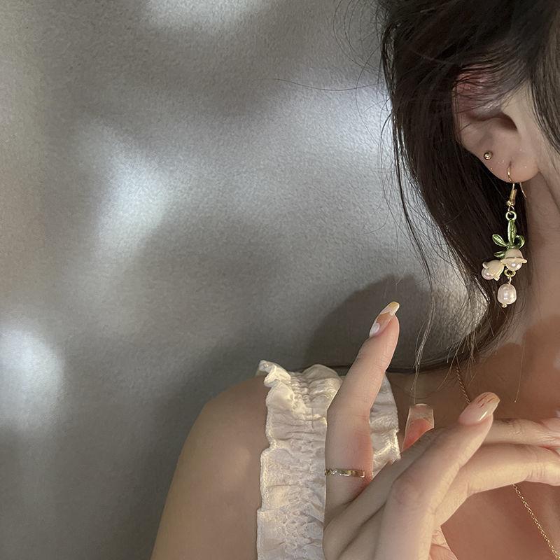 White Lily of the Valley Earrings + Bracelet + Necklace Super Immortal Mori Spring New Earrings Girl Clavicle Chain Ear Clips