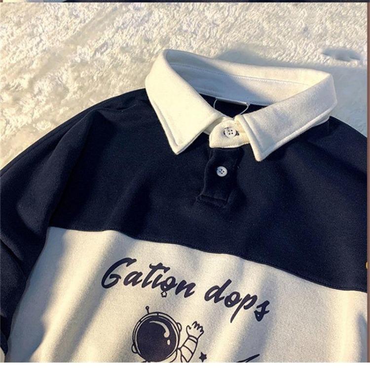 Women's Casual Oversize Pullover Hoodie Loose Polo Sweatshirt with Letter Printed