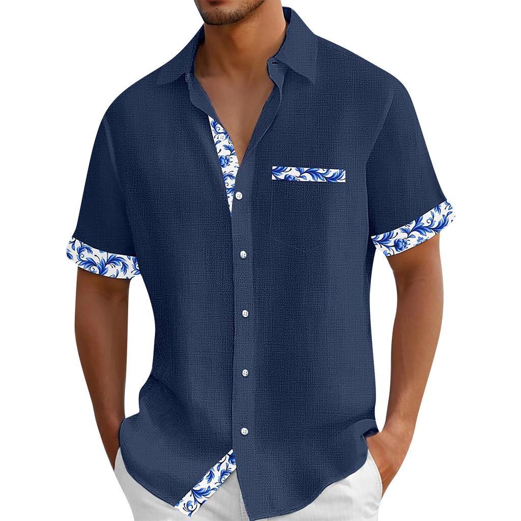 Men's Vintage Button Down Bowling Shirts Short Sleeve Summer Beach Shirt