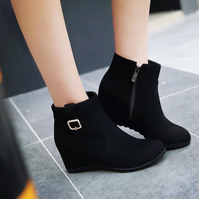 Plus Size Womens Ankle Boots Low Shaft Wedge Heel Plain