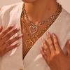 Stainless Steel Hollow Heart Pendant Necklace Gold Silver Color Thick Chain Choker for Women