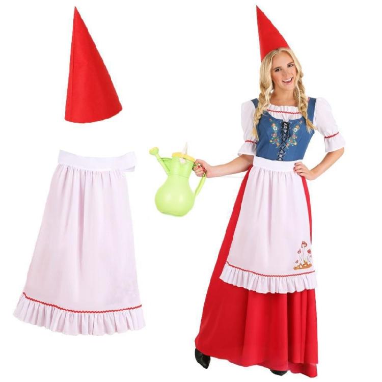 Garden Gnomes Costume Set Elf Costume Accessories Felts Dwarf Hats Ruffle Half Waist Apron for Halloween Cosplay Party
