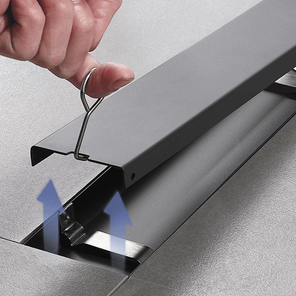 Invisible Tile Floor Drain Stainless Steel Grey Bathroom Shower Long Linear Water Drainage Side Floor Drain 60 70 80 90 100 CM