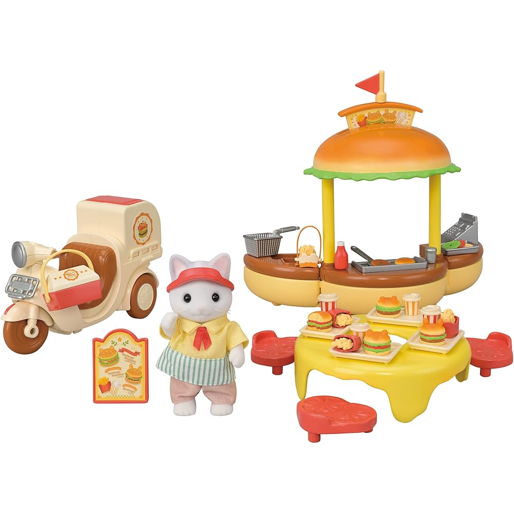 

EPOCH Sylvanian Families Hamburger Wagon Toy Set ST Mark Certified for Ages 3 and Up Dollhouse Accessory
