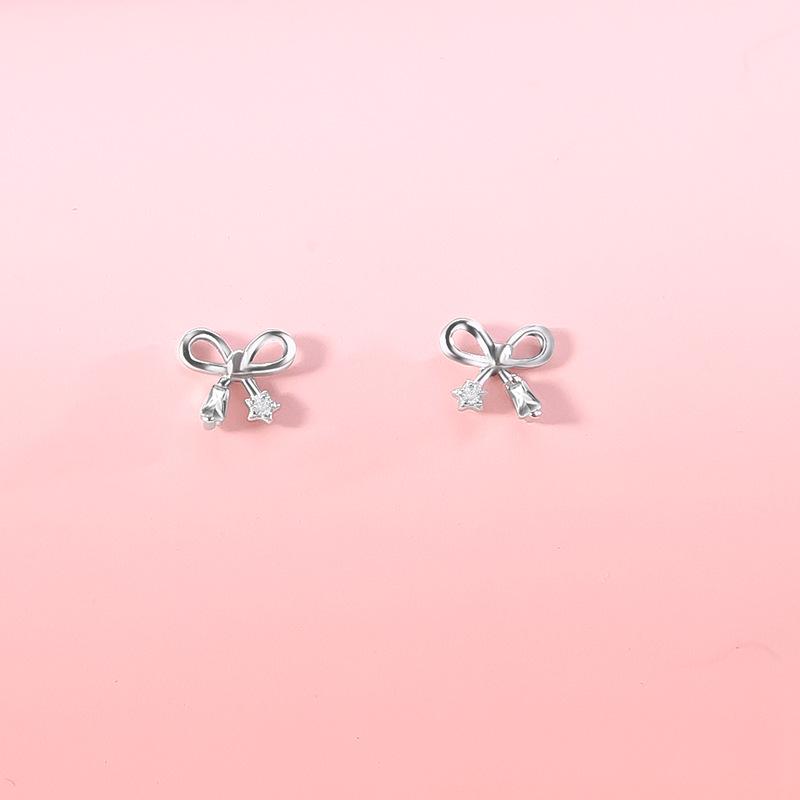 S925 Sterling Silver Bow & Star Stud Earrings - Simple, Versatile, Sweet, High-End Style for Women