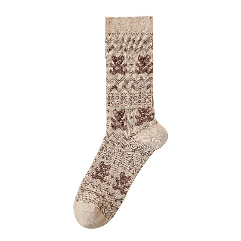 Retrofarbene High-Top-Socken für Damen im Herbst und Winter und Mid-Top-Socken aus gekämmter Baumwolle für Damen im Frühling und Herbst