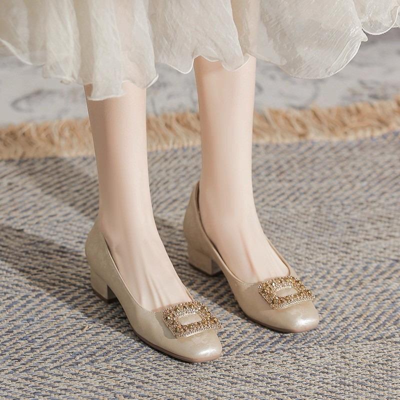 Chunky Heel Shoes for Women Summer Shoes New Style All-match Temperament Mid-heeled Shoes