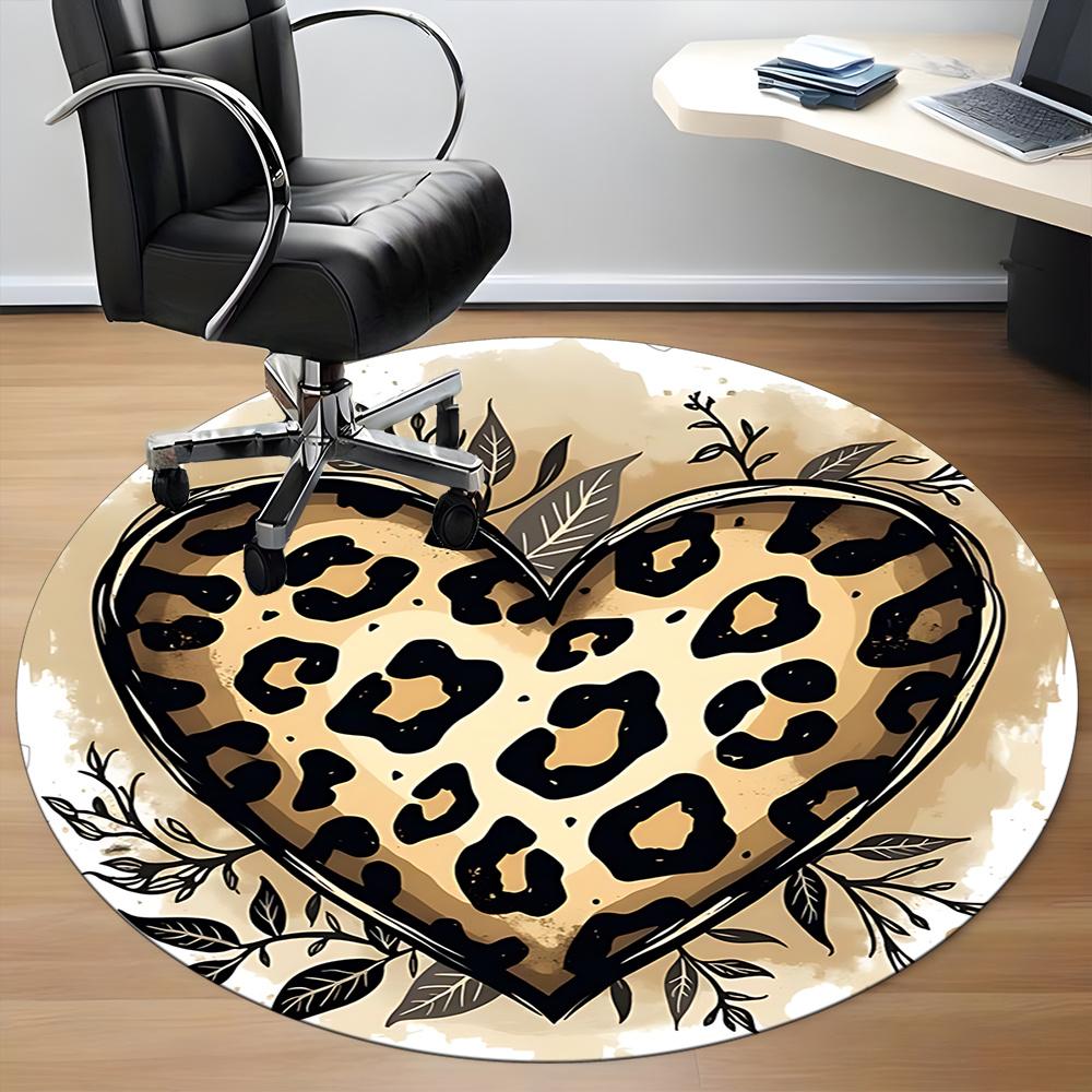 1pc Leopard Print Heart Office Round Area Rug, Indoor Mat Suitable ForOffice, Under Office Chairs Bedroom Living Room Home Decor, Room Deco 020
