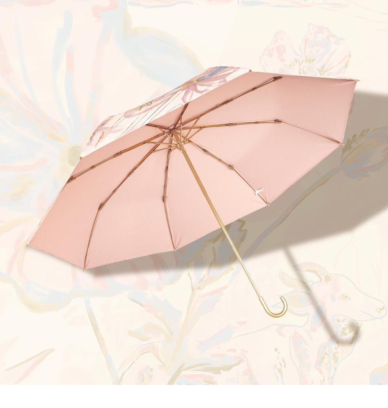 Gold Curved Hook Sunshade Sun & Rain Anti-UV Folding Umbrella for Women