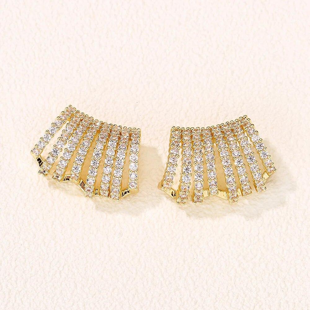 Trendy Gold Color Zircon Small Earrings For Woman Fashion Korean Minimalist Party Sexy Unusual Party Crystal Zircon