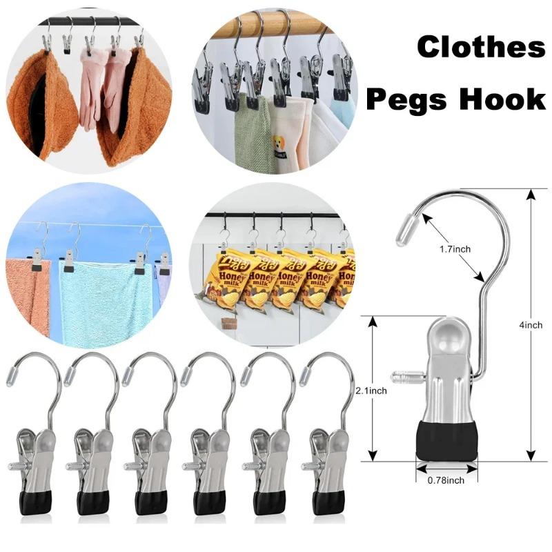 10~80PCS Closet Clothes Organizer No Trace Clothespins Clothes Pegs with Hooks Stainless Steel Socks Drying Clothes Hangers Clip