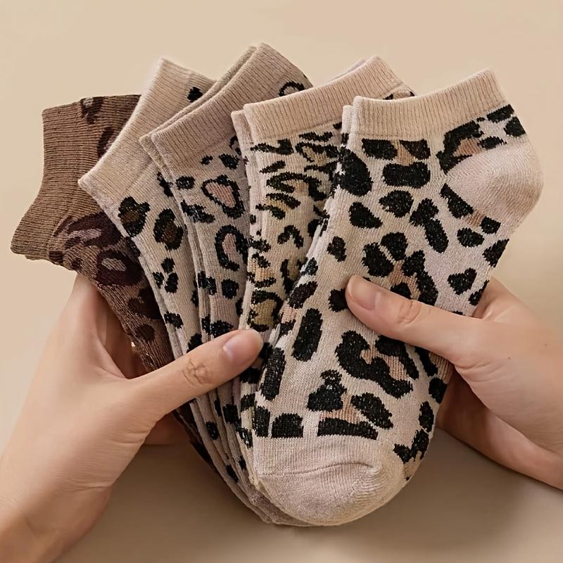 5 Pairs Women'S Leopard Print Short Socks, Cute Low-Cut Casual Socks, Soft Breathable Fashion Socks, Animal Pattern No-Show Socks, Daily Wear,