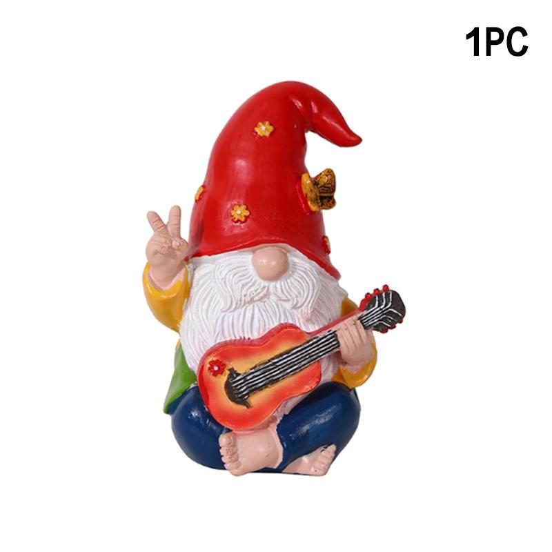 Skurrile Gitarre spielende Gnomenstatue, bunt, Harz, Gartenzwerg, Außendekoration, Hof, Balkon, Veranda, Neujahrsgeschenkidee