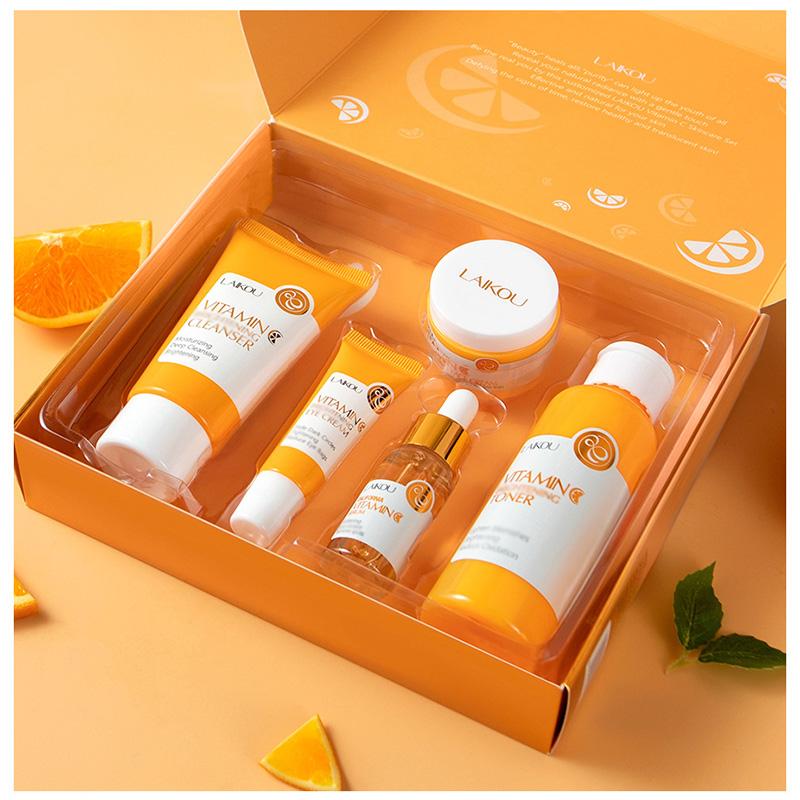LAIKOU Vitamin C Facial Skin Care Set Face Cleanser Refresh Serum Eye Cream Essence Increase Skin Elastic Smoothing & Tendering