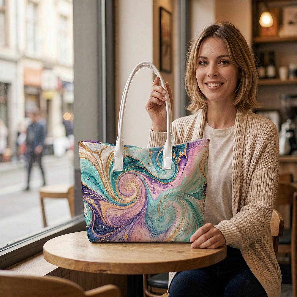 Marble Swirl Pattern Tote Bag Stylish Casual Daily Carry Handbag for Women