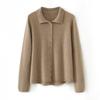 Polo Collar Knitted Wool Cardigan for Women In Autumn and Winter New Fashion Versatile Sweater Warm Skin-friendly Coat Top
