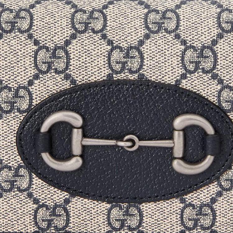 Gucci Horsebit 1955 GG Supreme Chain Wallet Beige Canvas Black Leather Silver Hardware Daily Use 621892-K9GSN-4075