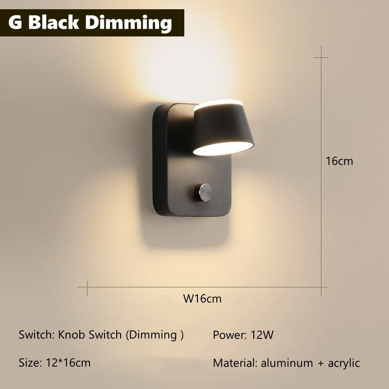 Dimming LED Wall Lamp With Knob Switch 350 Degrees Rotatable Bedroom Bedside Light Aluminum Indoor Sconce Lighting