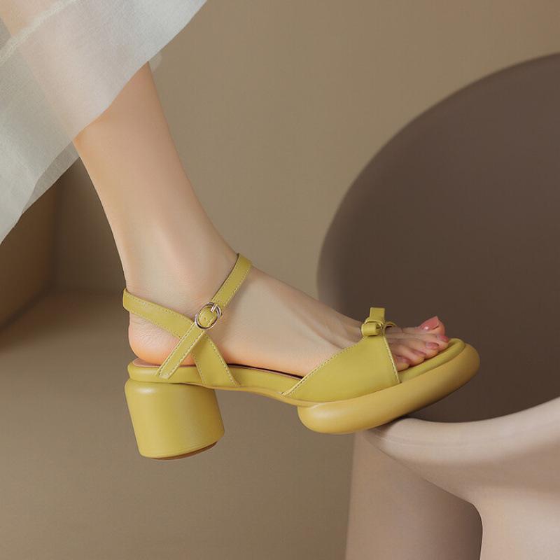 New Comfortable High-heeled Sandals Women's Casual Solid Color Rubber Soft Sole Summer Wide Strip Rear Empty Sandals Large Size Women's Sandals