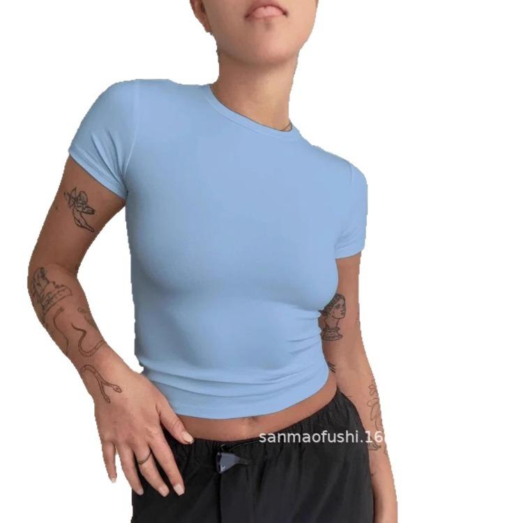 Women's Plain-coloured Fitted Short-sleeved T-shirt Women's Fashionable Casual Base Layer Top